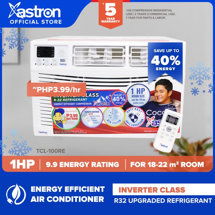 Astron Inverter Class 1 HP Aircon with remote (window-type air ...